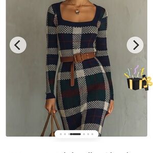 Plaid Long Sleeve Dress with Belt